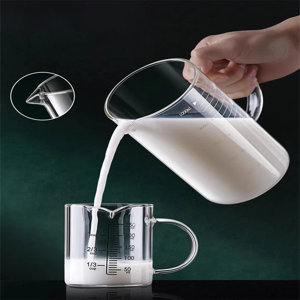 1 taza medidora de vidrio con asa 250/350/500/1000 ml, taza medidora de café con leche de vidrio de borosilicato alto, taza resistente al calor