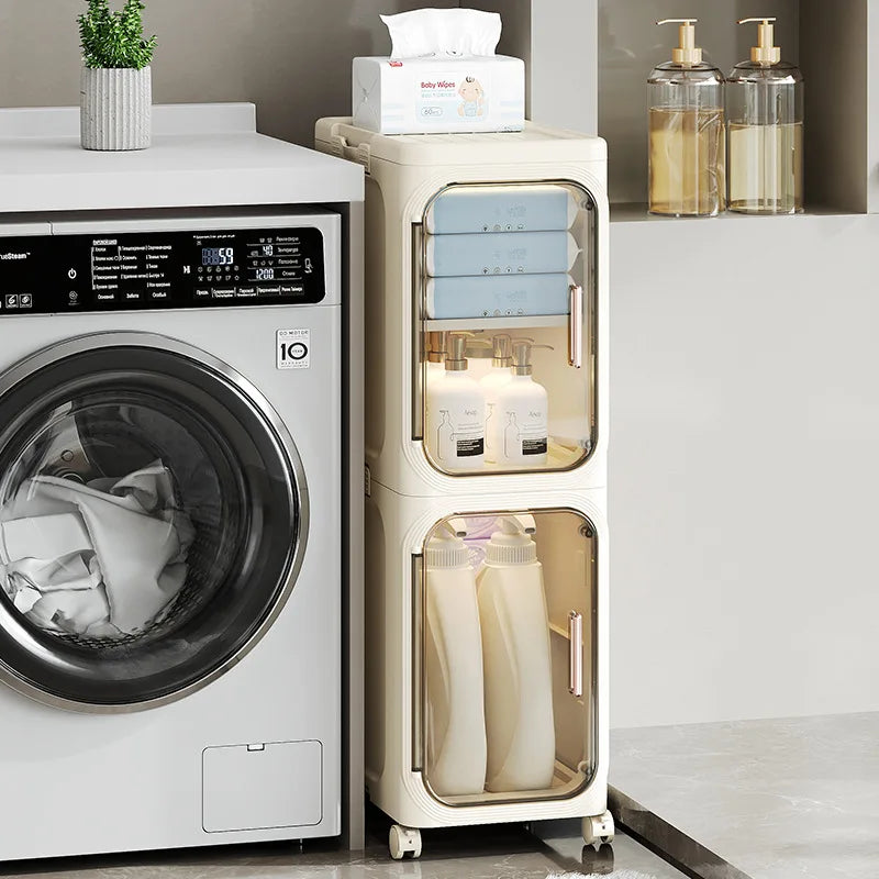 Armario de almacenamiento de costura estrecha para baño, multifuncional, plegable con ruedas, a prueba de polvo y armario de almacenamiento para grietas