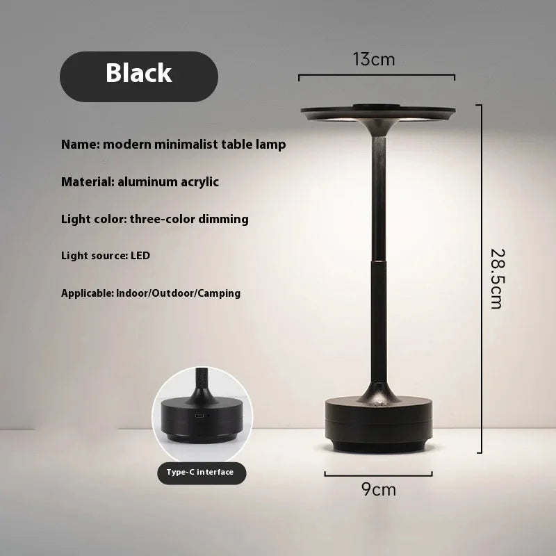 Lámpara de mesa decorativa inalámbrica simple con intensidad regulable infinita, ambiente clásico retro, portátil y recargable, lámpara de escritorio táctil