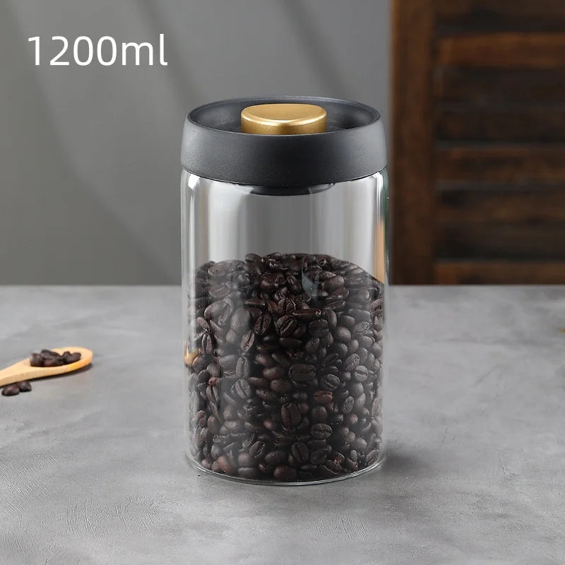 Tarro de café, vacío manual, a prueba de humedad, de almacenamiento, de cocina, de vidrio de borosilicato alto, tarro de té, tarro sellado para granos de café