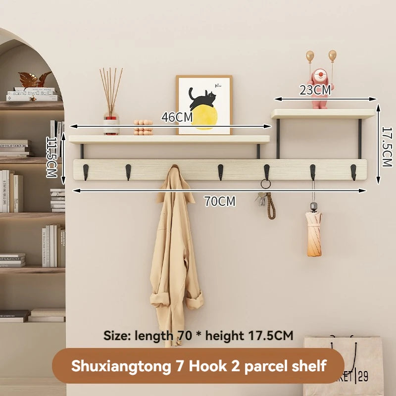 Gancho de madera maciza para ropa, perchero multifuncional para la pared de la entrada, gancho para llaves, perchero de pared sin perforaciones