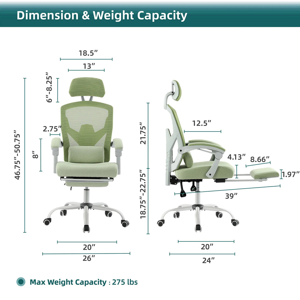 JHK Silla de Juego Reclinable Ergonómica de Malla de Respaldo Alto para Sala de Estar con Balancín, para Ordenador, Giratoria con Ruedas y Cojín de Soporte Lumbar