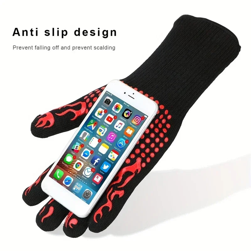 Guantes de barbacoa One Piece, guantes de horno resistentes a altas temperaturas de 500-800 grados, guantes de microondas ignífugos y aislantes del calor para barbacoa