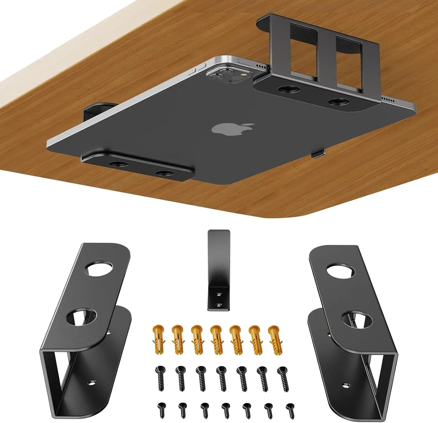 Soporte para portátil debajo del escritorio, soporte de metal para portátil, Mac Mini, Macbook, teclado con silicona antiarañazos