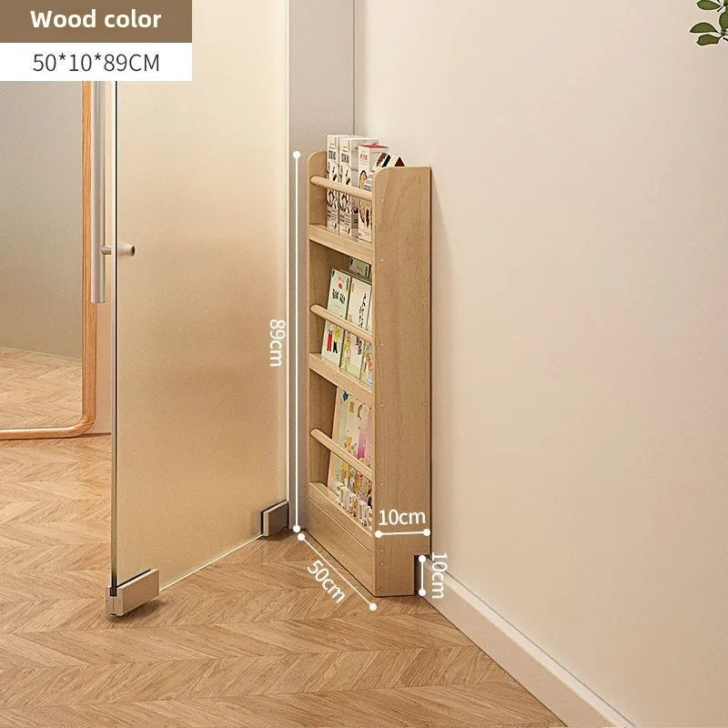 Estantería de madera maciza, estante de almacenamiento de varias capas de pie montado en la pared, estantería para el hogar, estantería delgada detrás de la puerta