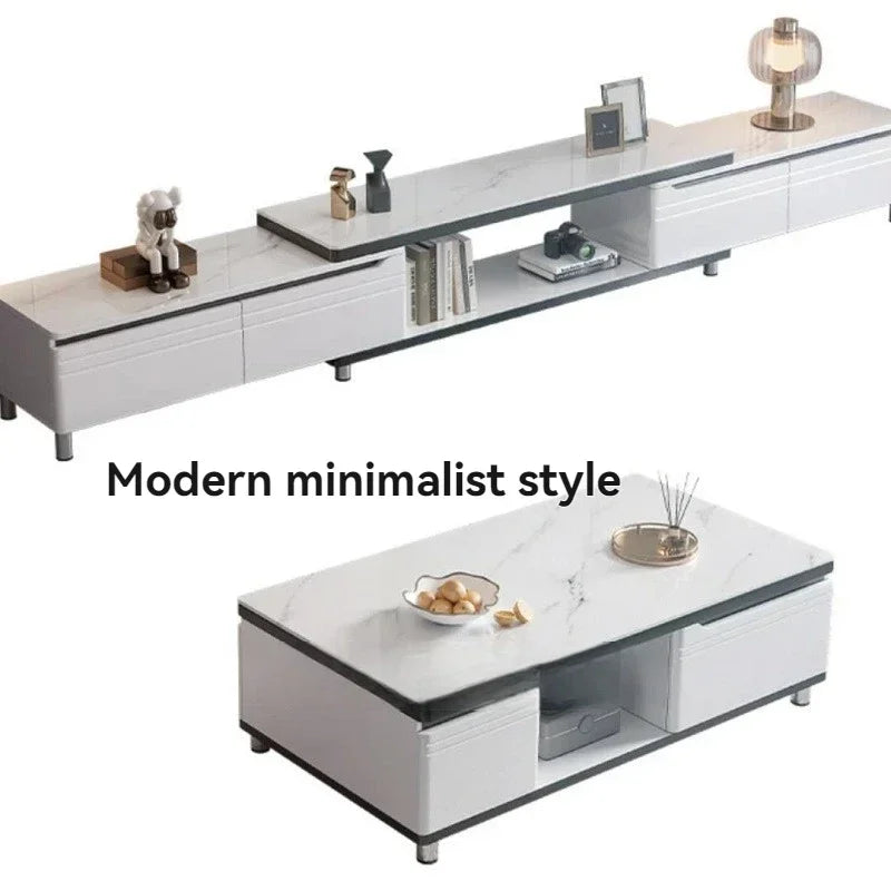Mueble de TV minimalista moderno para sala de estar, mueble de TV retráctil de pie, mesa de centro, combinación de mesa de té