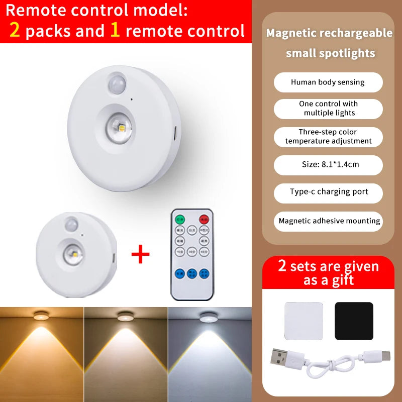 Lámpara LED con sensor de movimiento para debajo de armarios, regulable, recargable, luz nocturna para escaleras, armarios, habitaciones, pasillos, tubo, barra, bombilla detectora