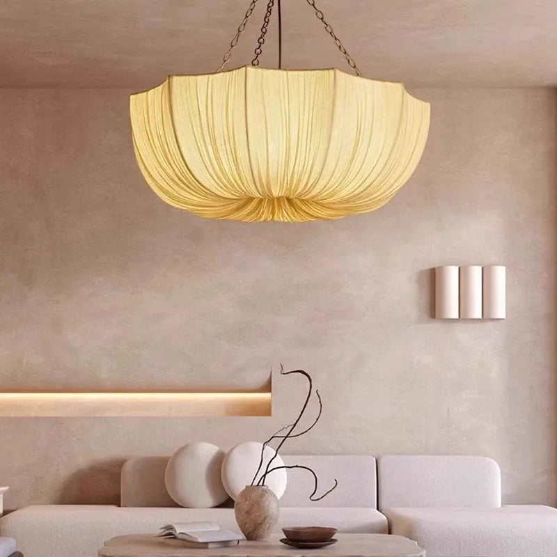 Lámpara de techo retro con cadena de hierro, candelabro japonés de tela, lámparas colgantes para sala de estar, comedor, dormitorio, luminaria colgante