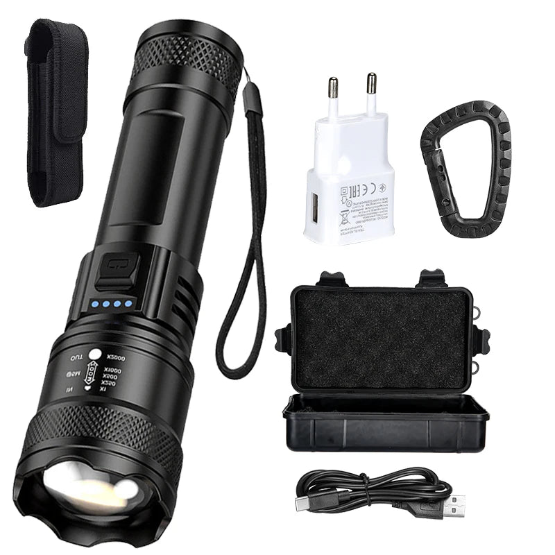 Super Bright Flashlight USB Rechargeable LED Long Range Tactical Torch Outdoor Waterproof Emergency Camping Fishing Lantern