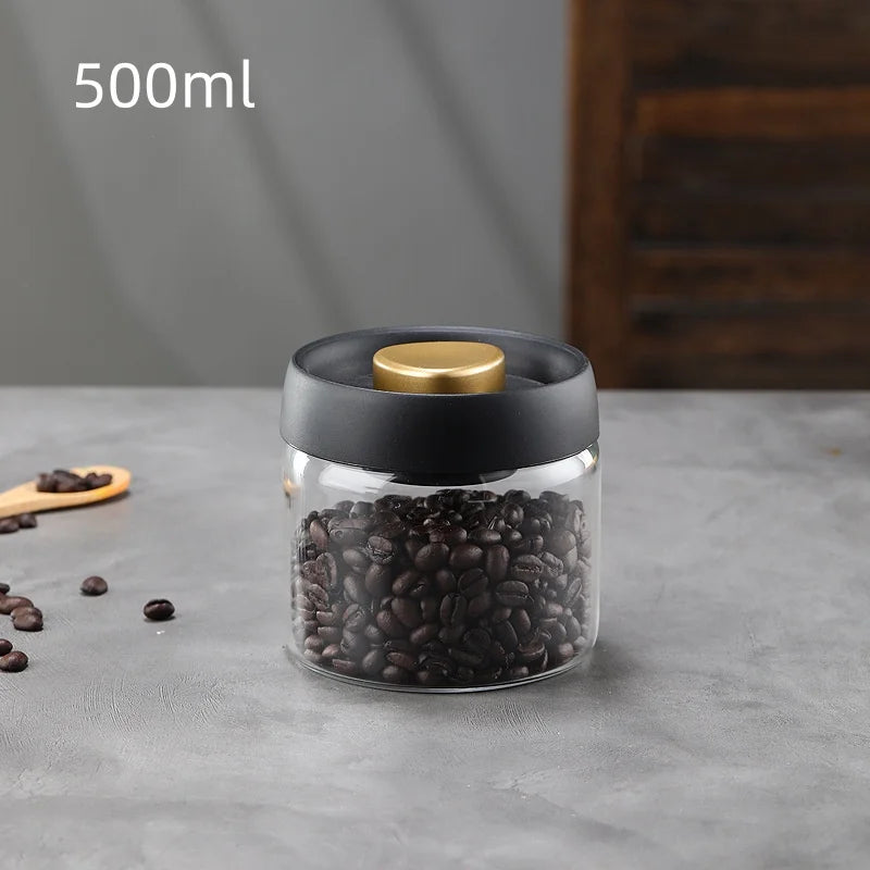 Tarro de café, vacío manual, a prueba de humedad, de almacenamiento, de cocina, de vidrio de borosilicato alto, tarro de té, tarro sellado para granos de café