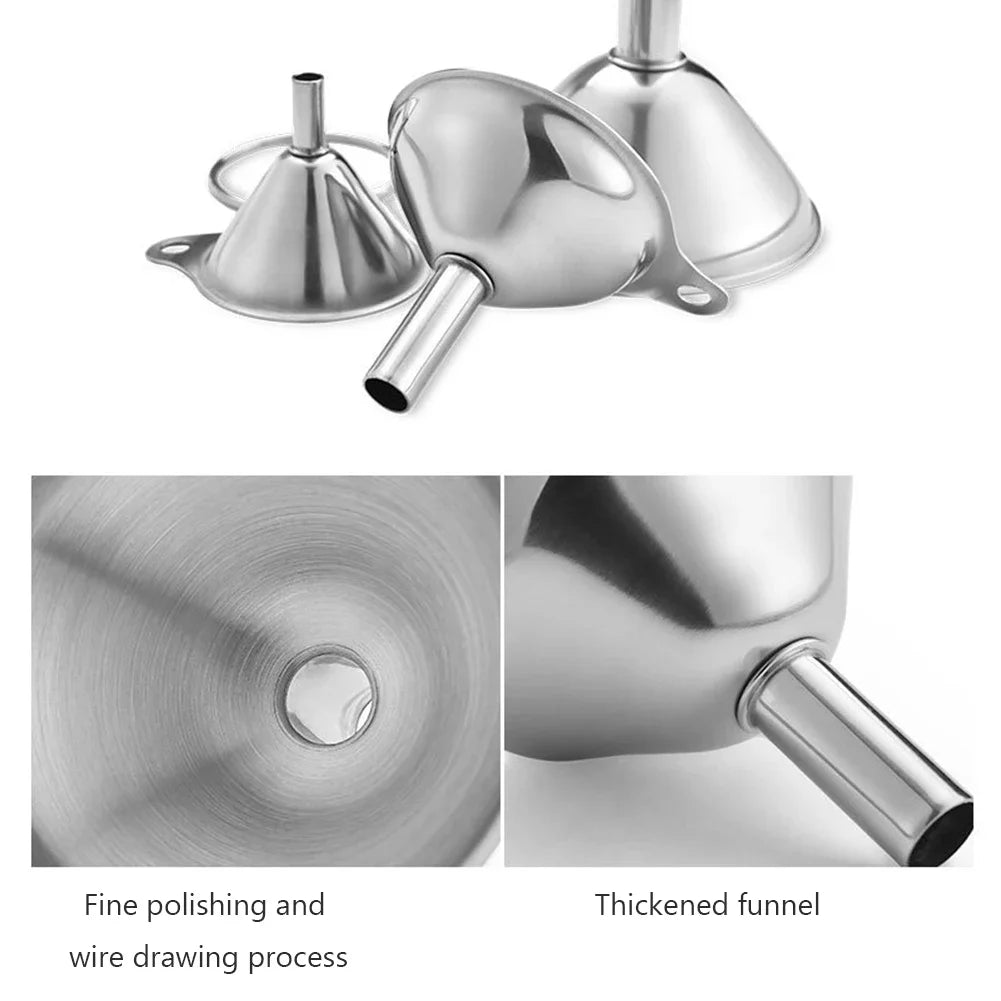 Juego de 3 embudos de acero inoxidable, juego de embudos de cocina multiusos para transferir líquidos, ingredientes secos, polvo