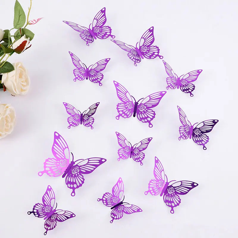 New 12pcs Happy Birthday Cake Topper Rose Gold Folding Type Butterfly Kids Party Cake Topper Dessert Decoration Baby Shower Gift