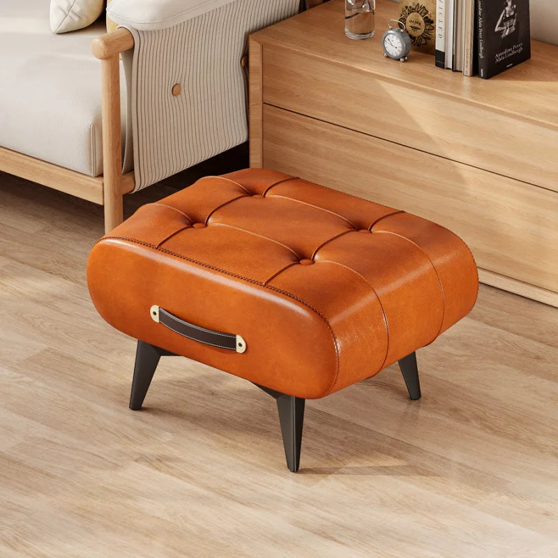 Taburete Plegable de Piel Sintética de PU Extra Gruesa y Espuma de Alta Densidad, Otomana Portátil para Sala de Estar/Dormitorio/Oficina, Base Antideslizante