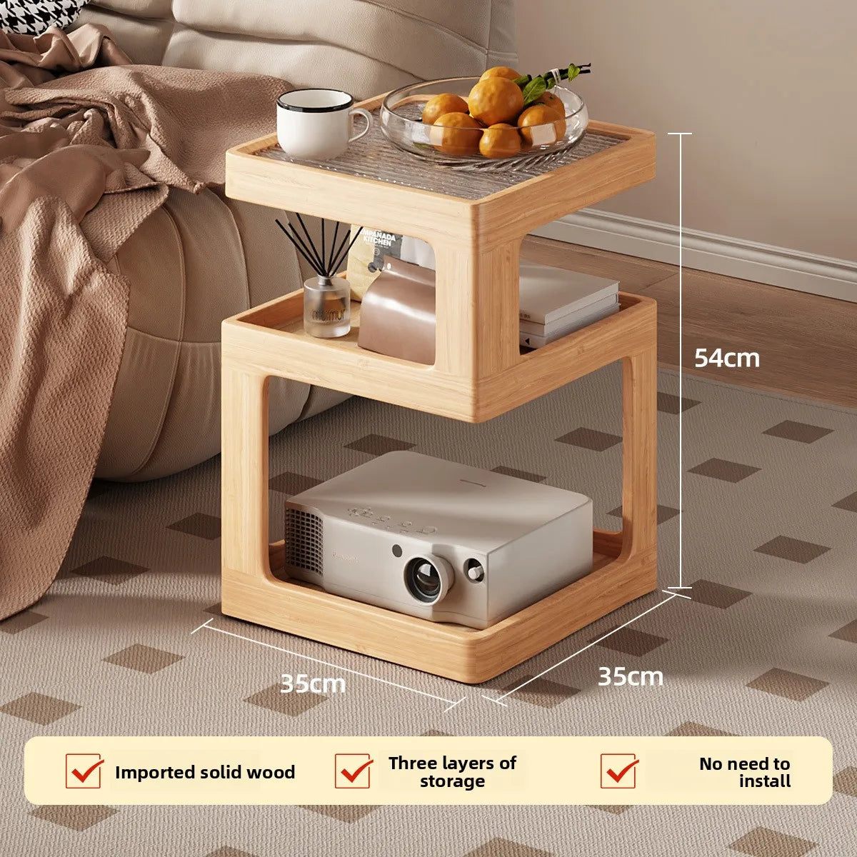 Mesita de noche de madera maciza, almacenamiento de mesita de noche para dormitorio, borde de sofá para el hogar