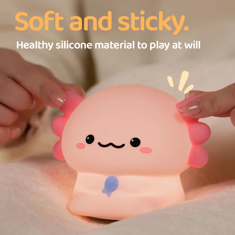 Luz de noche de silicona con diseño de ajolote, bonito, recargable por USB, con control táctil, luz de noche para dormir, regalo de cumpleaños para niños