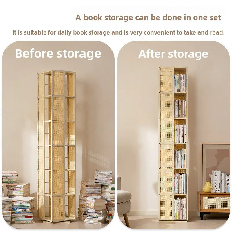 Estantería giratoria de madera maciza, librería de 360 grados, almacenamiento multicapa, estante de suelo extraíble para sala de estar o habitación infantil.