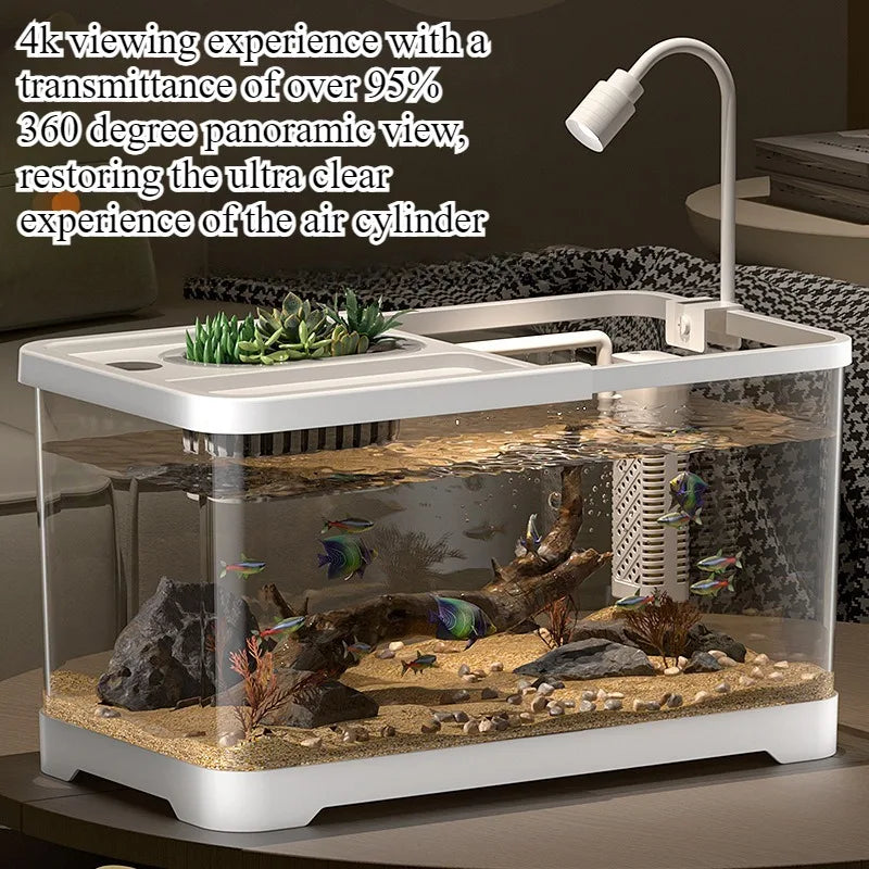 Acuario doméstico pecera de sala de estar de escritorio, tanque de circulación ecológica integrado con oxigenación y filtro, con tapa.