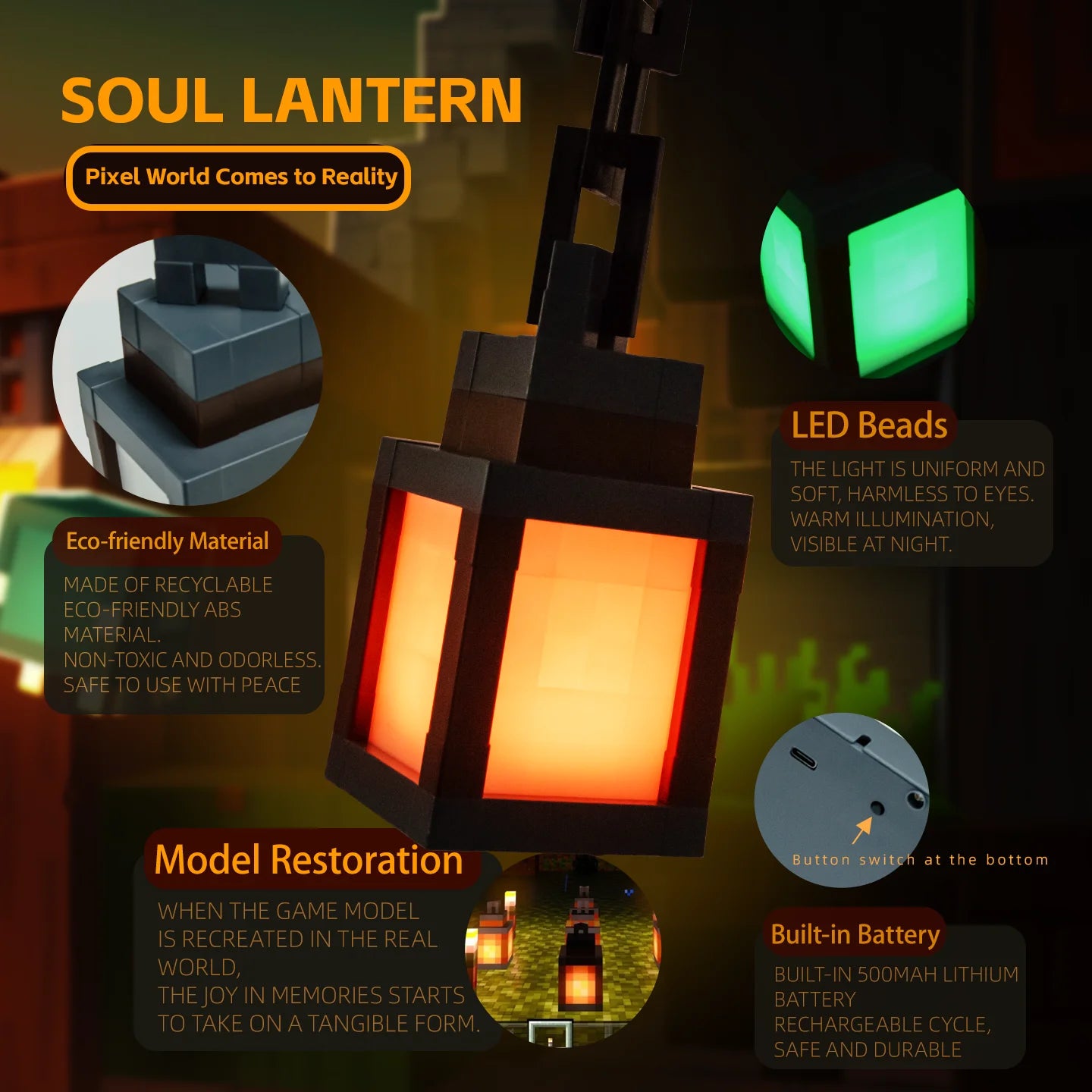 Linterna portátil Pixel Style Night Light, adorno de mesa, 16 colores, linterna, decoración interior DIY, luz de ambiente festivo