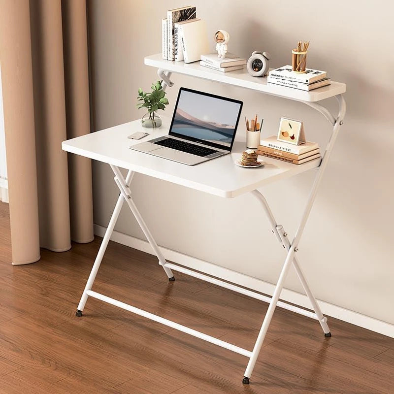 Mesa Plegable Doble Estantes Apilables Mesa Plegable para Computadora que Ahorra Espacio, Uso para Escribir, Estudiar, Jugar y Oficina