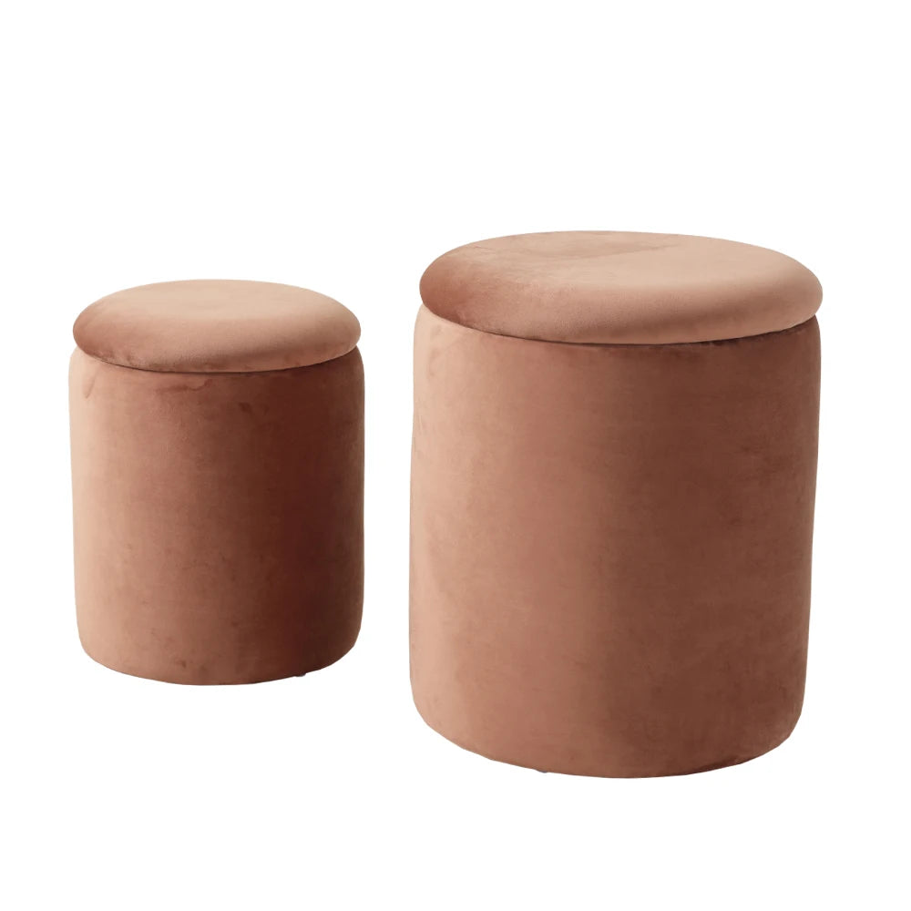 Juego de otomanas de almacenamiento de terciopelo - Banco redondo tapizado con tapa extraíble, taburete multifuncional para sala de estar o dormitorio