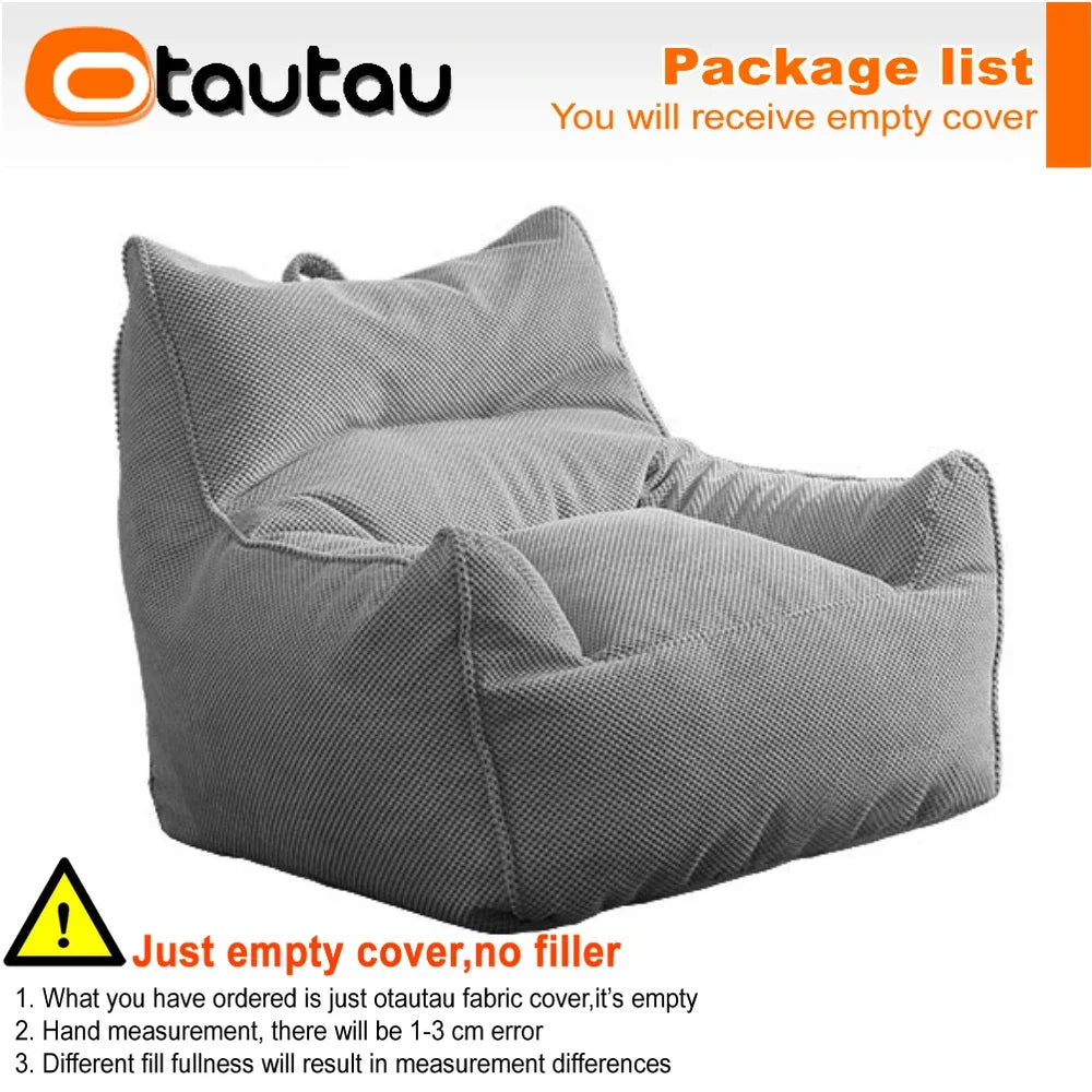 OTAUTAU Sofá Puf de Gofrado Suave de 1-2 Plazas, Funda sin Relleno, Sillón Puf, Sofá Perezoso, Cama Tumbona, Otomana, Taburete SF182
