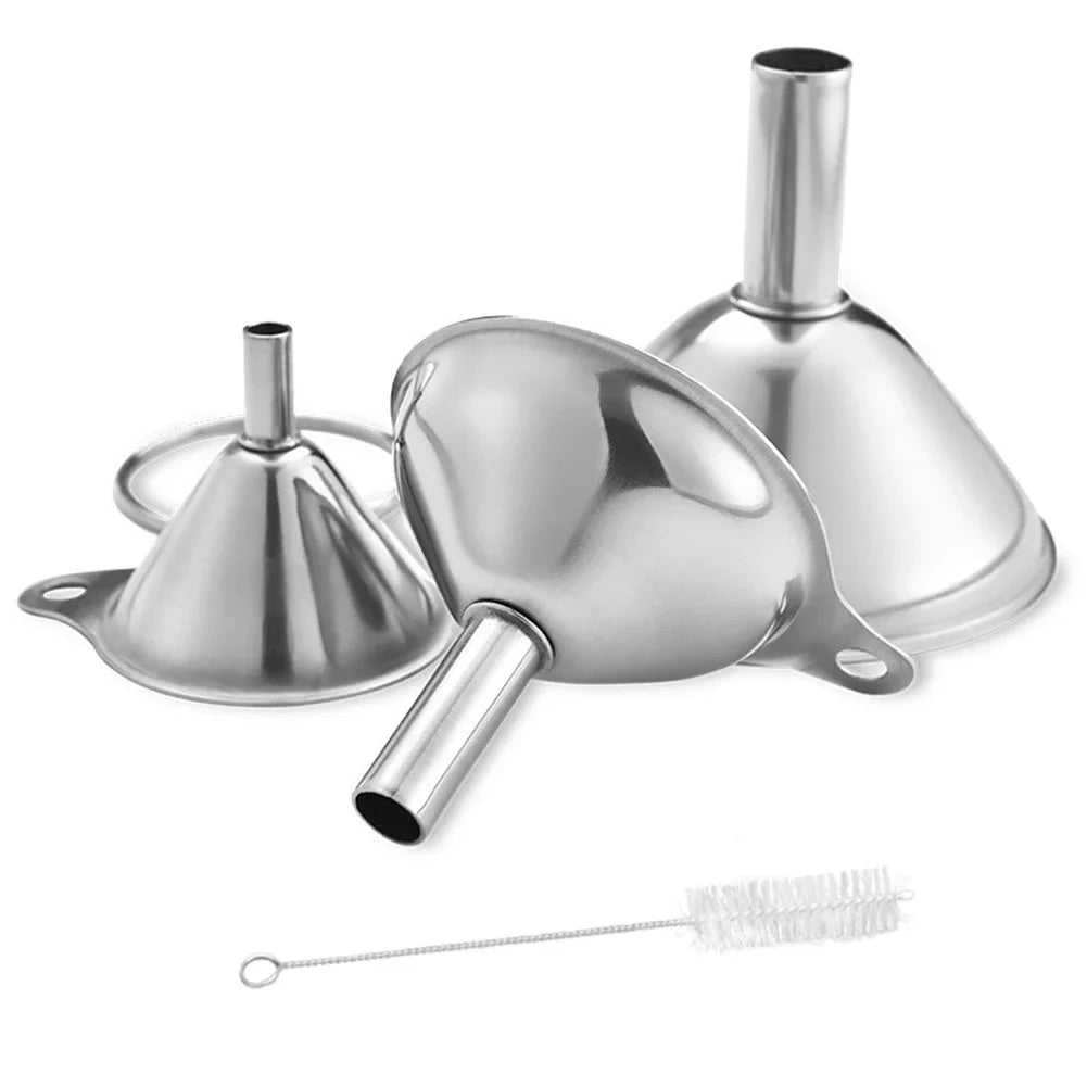 Juego de 3 embudos de acero inoxidable, juego de embudos de cocina multiusos para transferir líquidos, ingredientes secos, polvo