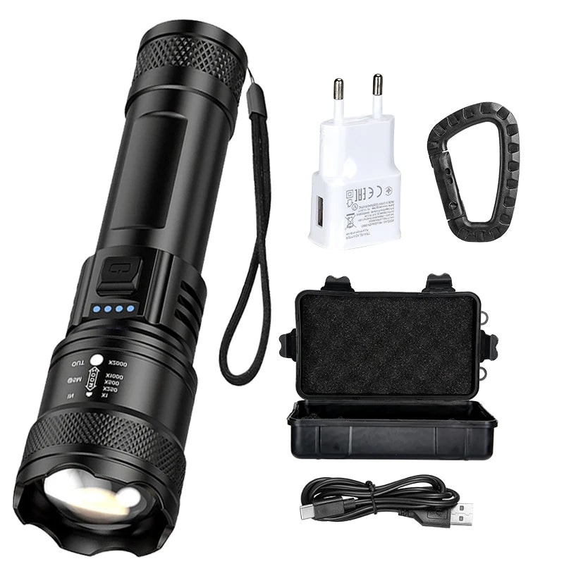 Linterna Súper Brillante Recargable USB LED Largo Alcance Táctica Antorcha Exterior Impermeable Emergencia Camping Pesca Linterna