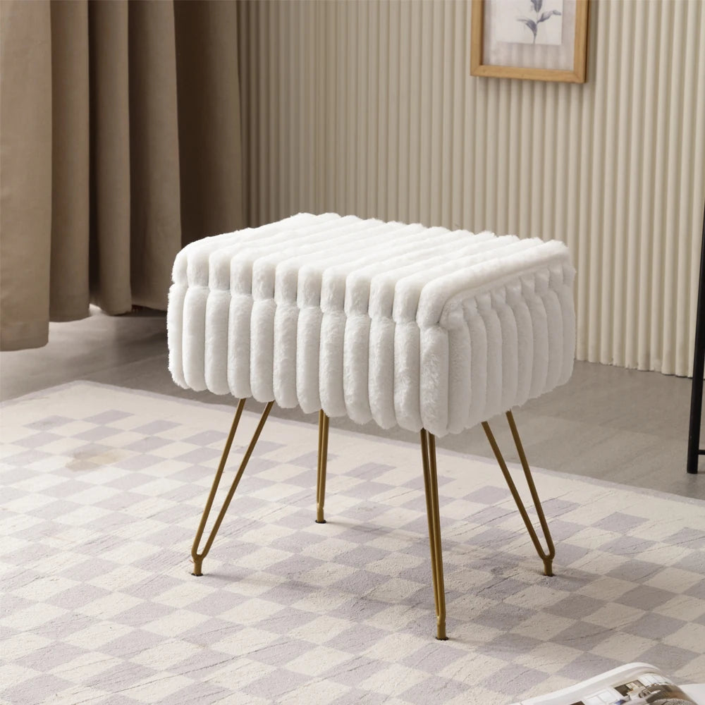 Elegante taburete de tocador de piel sintética con almacenaje - Suave y cómoda silla otomana para maquillaje y relajación
