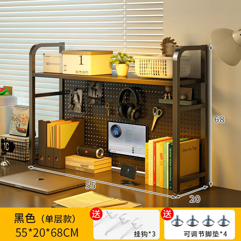 Estante de escritorio de hierro con perforaciones, estantería multinivel, organizador de escritorio, estante de almacenamiento para estación de trabajo de estudiantes, mueble de gabinete de rejilla ordenado.