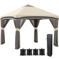 Carpa cenador emergente Outsunny de 3x3m con red, altura ajustable, toldo para fiestas al aire libre con bolsa de transporte con ruedas