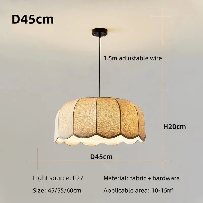 Nordic Vintage Fabric Pendant Light Japanese Wabi-sabi  LED Chandelier for Restaurant Bedroom Loft Hotel Shop Decor Fixtures