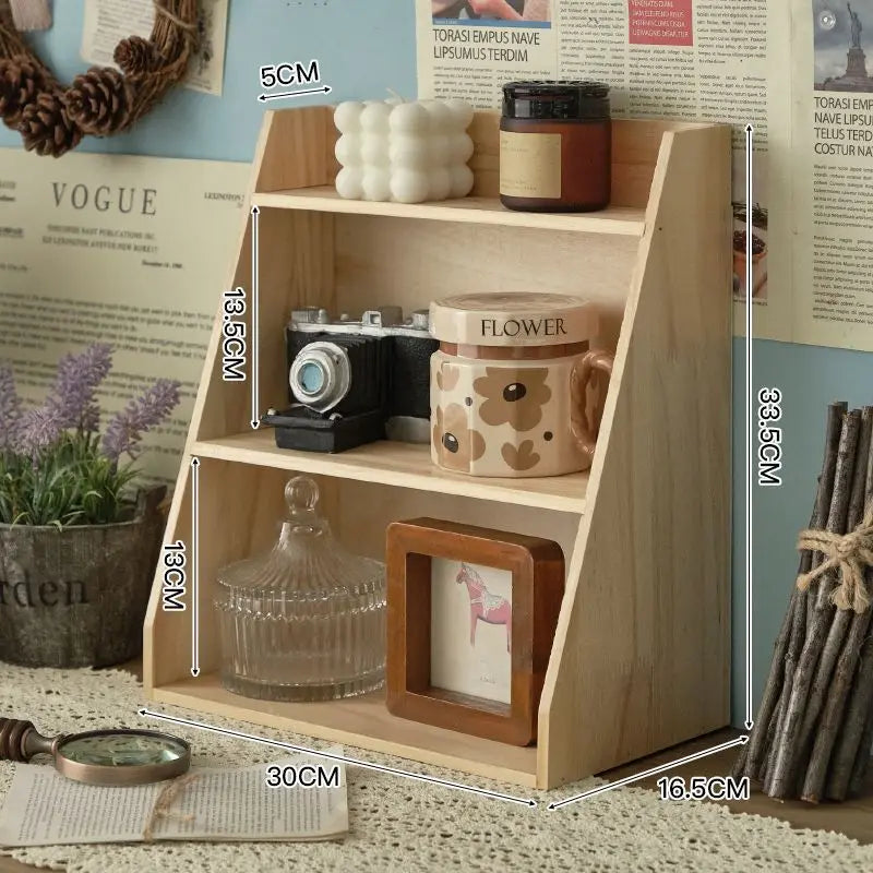 Estante de almacenamiento de cosméticos de madera maciza, organizador multifuncional de escritorio, caja de almacenamiento de muestras de tazas, estante de almacenamiento retro de madera multicapa