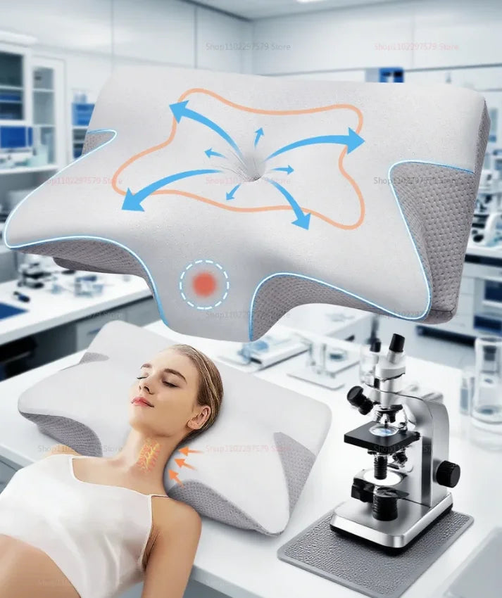 Almohada cervical de espuma viscoelástica para el dolor de cuello, ayuda a dormir, almohadas ortopédicas ergonómicas de contorno 2 en 1 que no se colapsan
