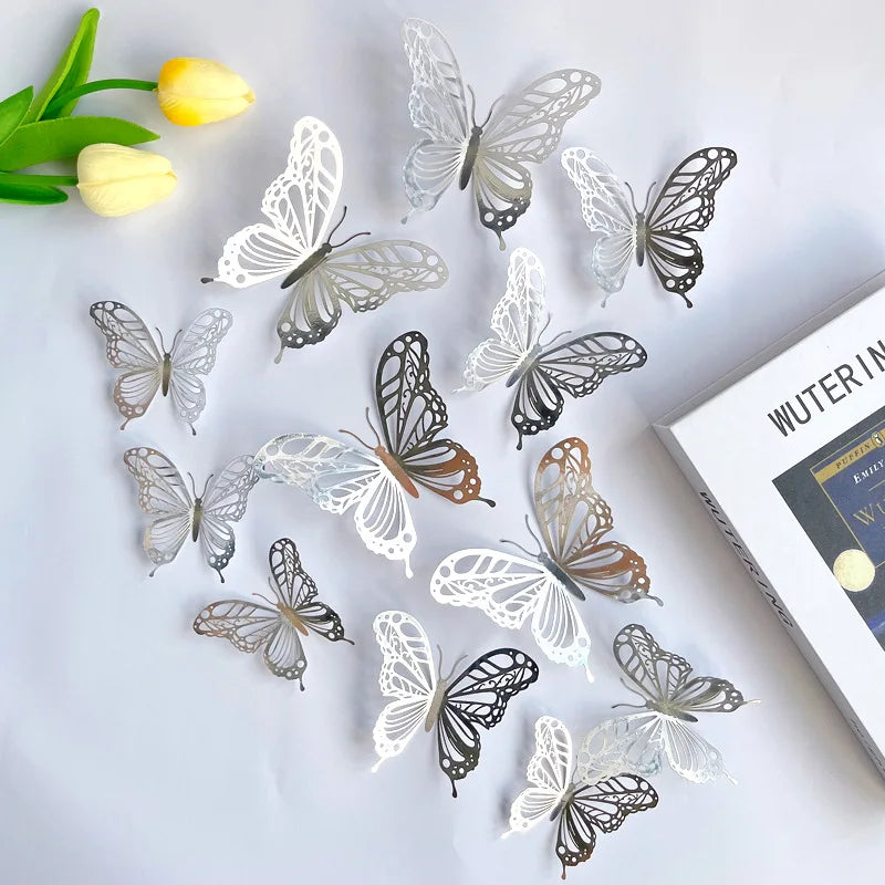 New 12pcs Happy Birthday Cake Topper Rose Gold Folding Type Butterfly Kids Party Cake Topper Dessert Decoration Baby Shower Gift