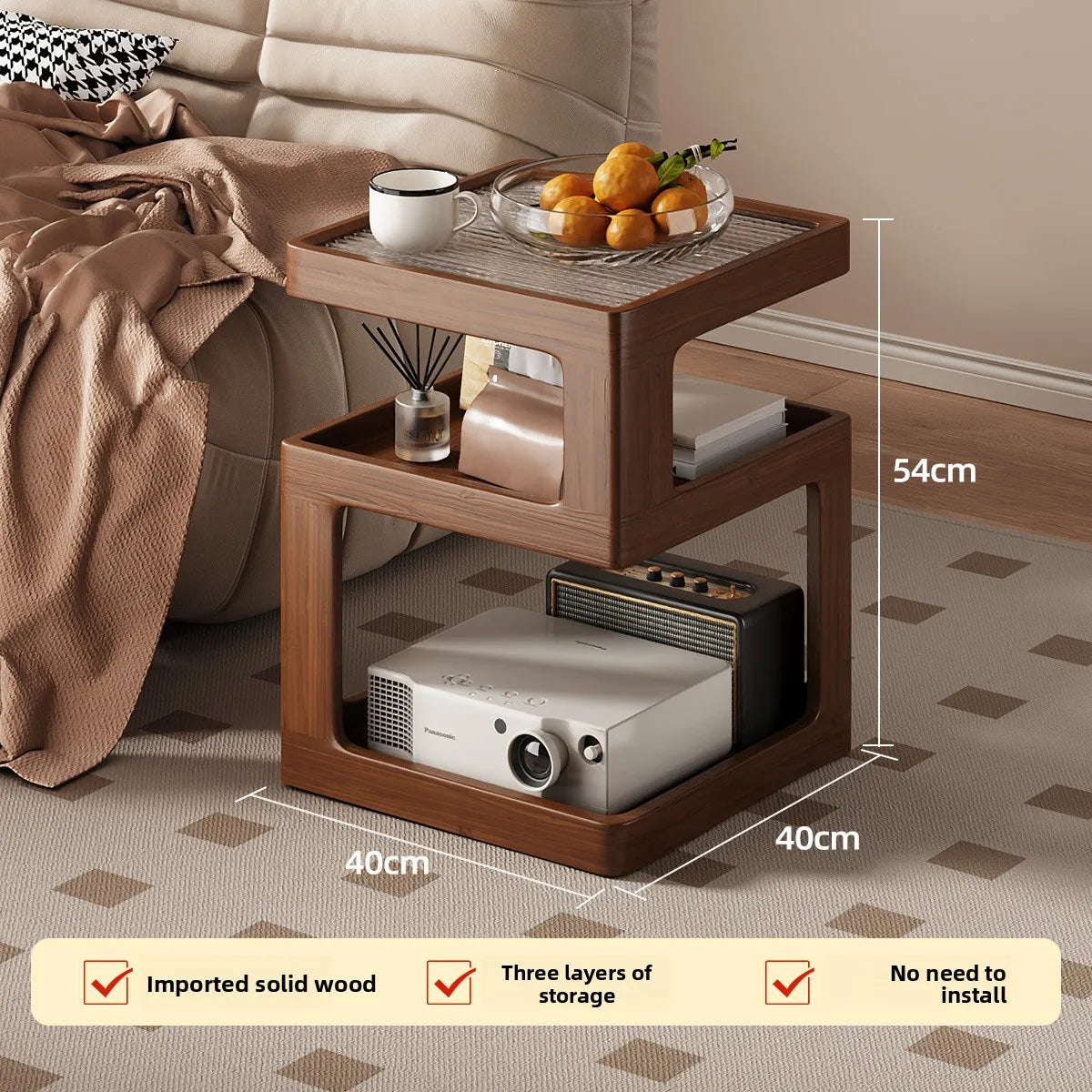 Mesita de noche de madera maciza, almacenamiento de mesita de noche para dormitorio, borde de sofá para el hogar