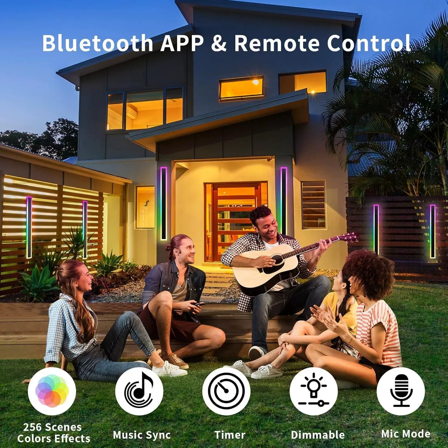 Apliques de pared RGB para exteriores, porche, Navidad, Pascua, fiesta, control remoto inteligente, iluminación decorativa para balcón y terraza, lámpara de pared