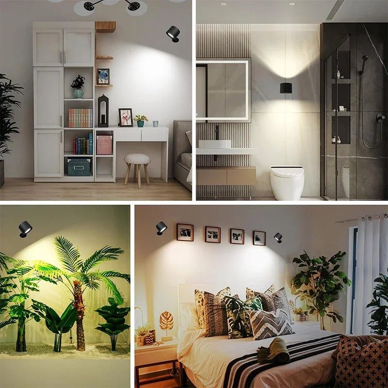 Lámpara de pared LED de doble cabezal, control táctil remoto, giratoria 360°, recargable USB, inalámbrica, portátil, luz nocturna para dormitorio, lámpara de lectura