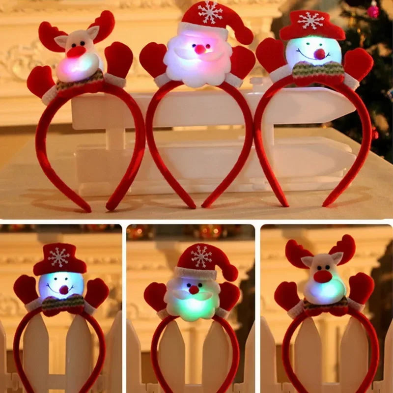 Diadema navideña LED con luces de Papá Noel, astas de alce, reno, brillante, para fiesta de cosplay, adornos para el pelo con orejas de Navidad