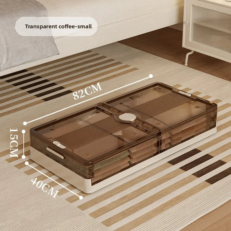 Caja de almacenamiento plegable debajo de la cama. Caja de almacenamiento transparente de plástico extragrande con ruedas a prueba de polvo. Caja organizadora de ropa y edredones.