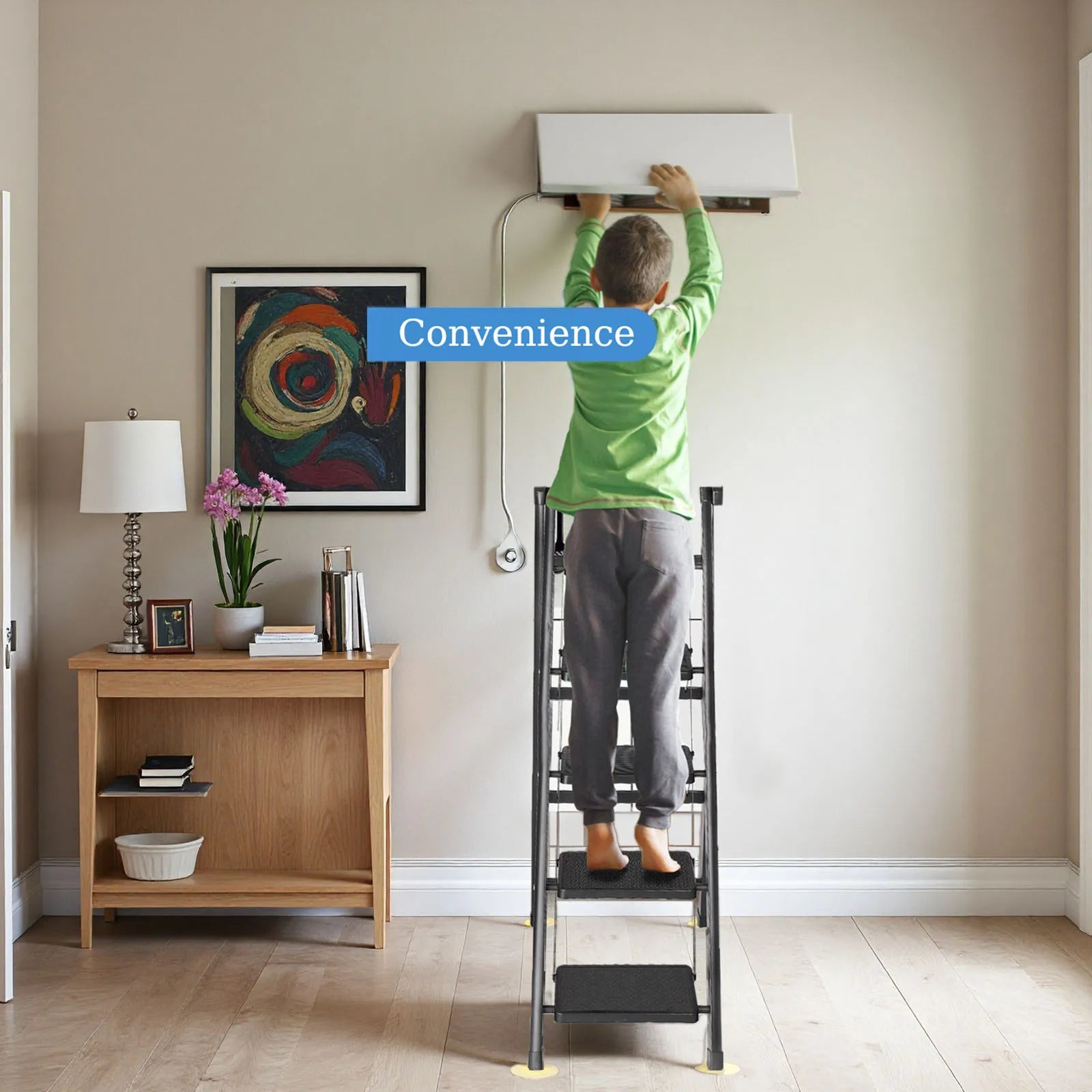 Non-Slip Treads, Multifunctional Household Ladder Folding Stair Stretchable Herringbone Ladders Multifunctional Five-step
