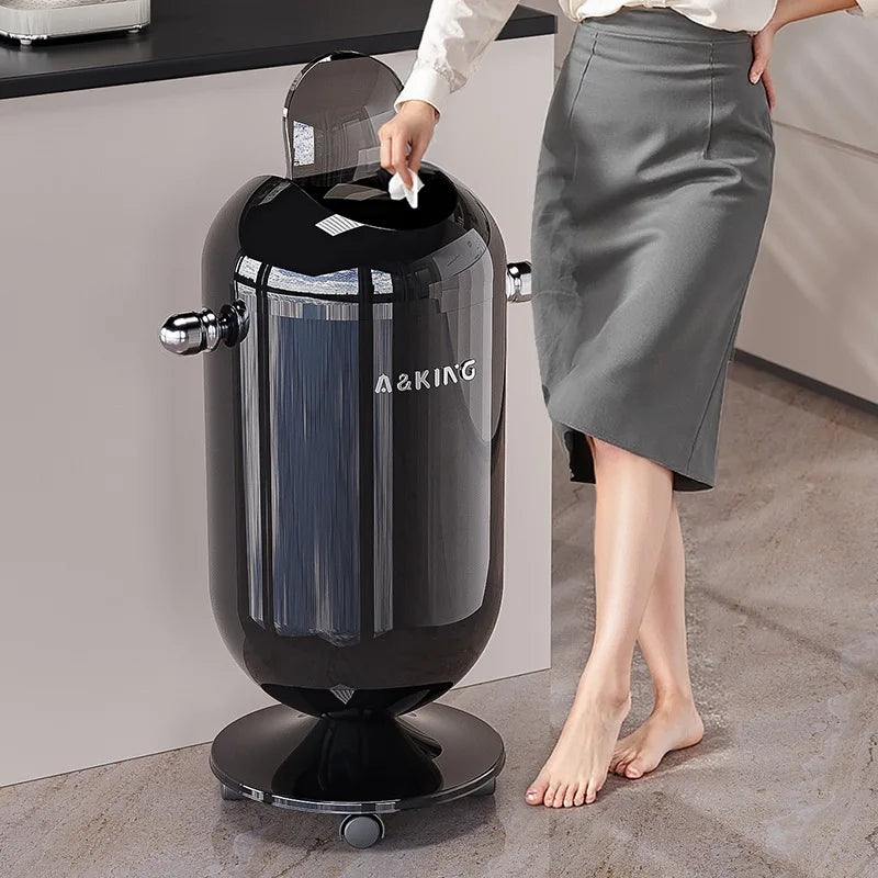 Contenedores de basura Bote de basura con tapa basculante con ruedas de alta capacidad, elegante, para el hogar, la cocina, la sala de estar, el dormitorio, bote de basura, muebles