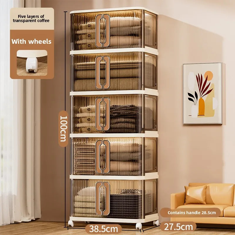 Armario de almacenamiento grande color crema con estilo viento, armario de edredones, estante de almacenamiento plegable de instalación gratuita, caja de almacenamiento, taquilla.