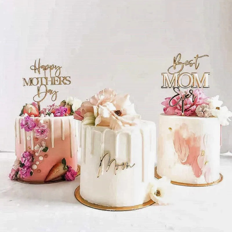 Adorno de pastel de feliz Día de la Madre, diseño simple, dorado, acrílico, MOM, decoraciones para pasteles de fiesta, regalos del Día de la Madre, decoración de postres