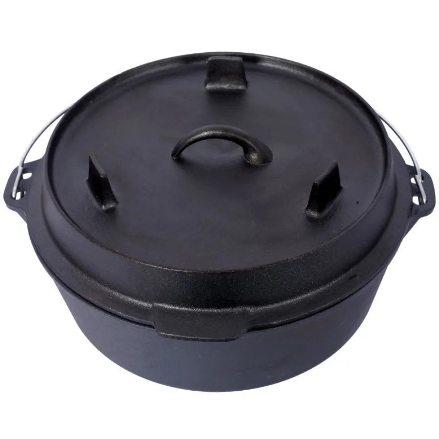 Olla Profunda para Acampar al Aire Libre para Cocinar BBQ Hornear Acero Inoxidable Negro Duradera de Servicio Pesado con Tapa Resistente al Calor y Fácil de Limpiar