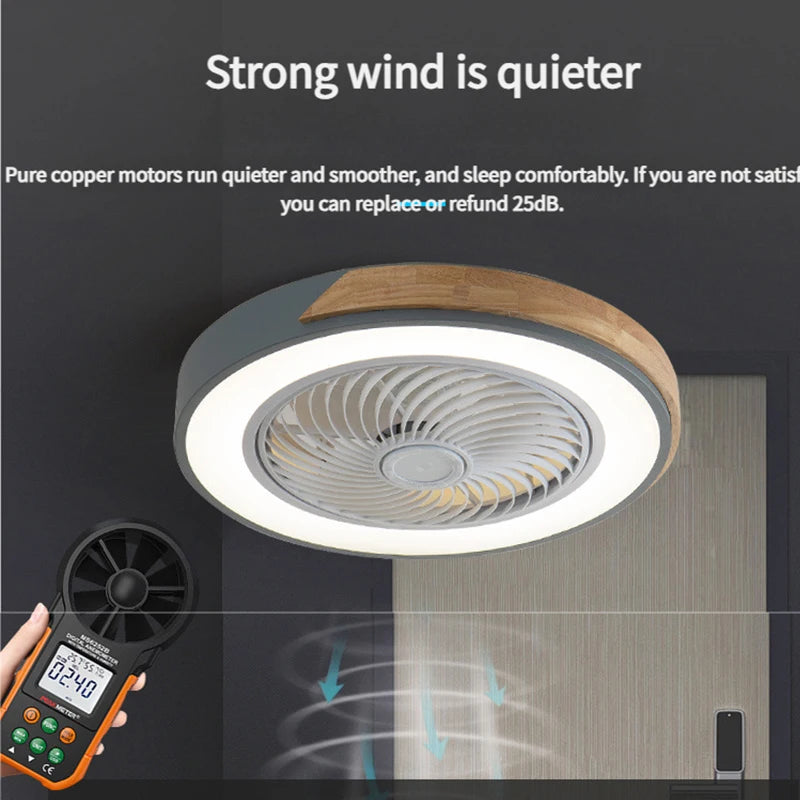 Ventilador de techo nórdico de madera con luz, ventiladores de techo inteligentes con luz para sala de estar, comedor, reversible, 6 velocidades, 50 CM