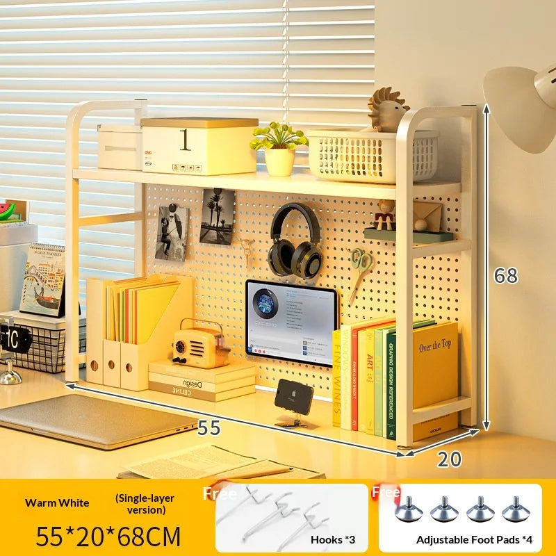 Estante de escritorio de hierro con perforaciones, estantería multinivel, organizador de escritorio, estante de almacenamiento para estación de trabajo de estudiantes, mueble de gabinete de rejilla ordenado.