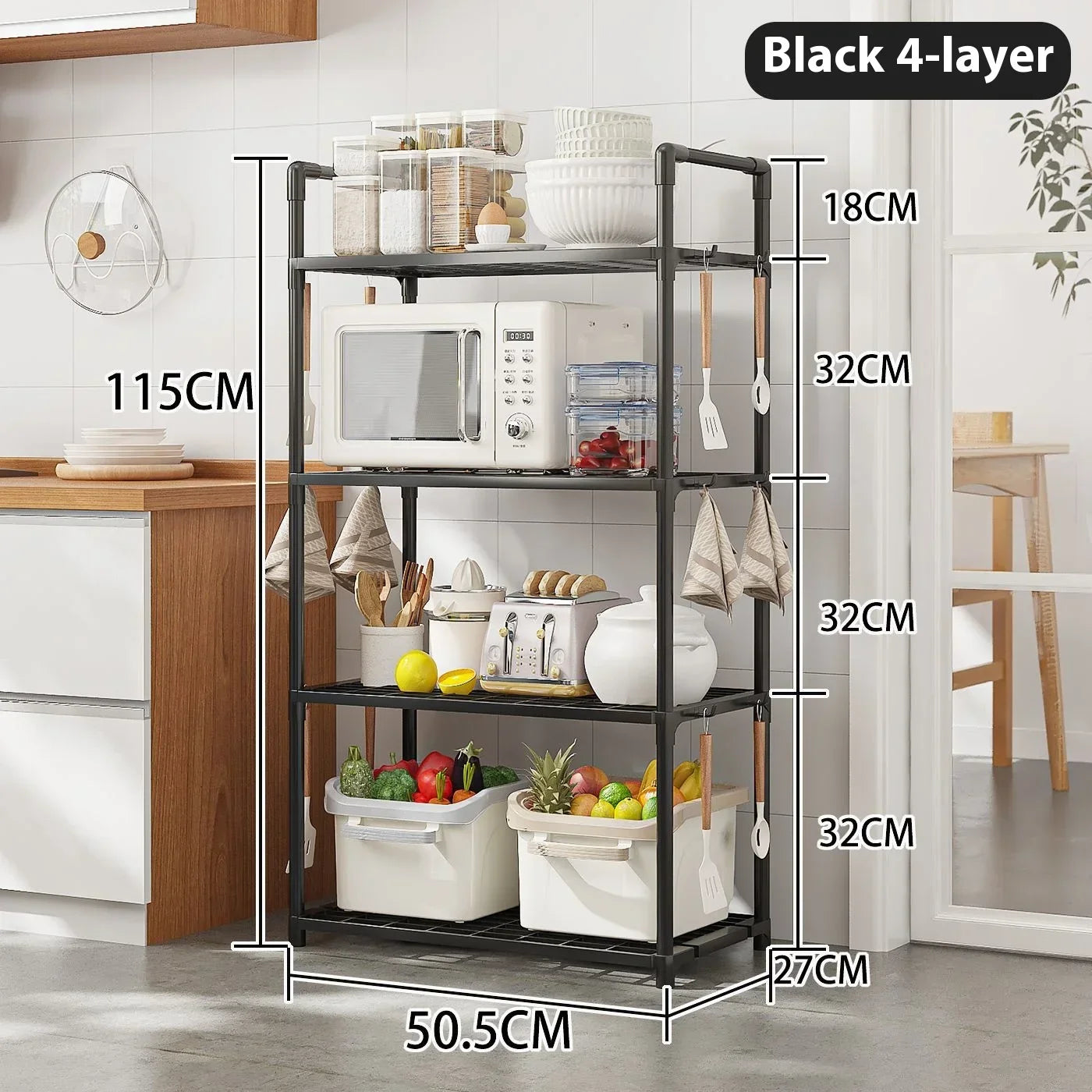 Estantería de cocina de suelo a techo multicapa para microondas, estante de almacenamiento multifuncional para el hogar, estante para ollas