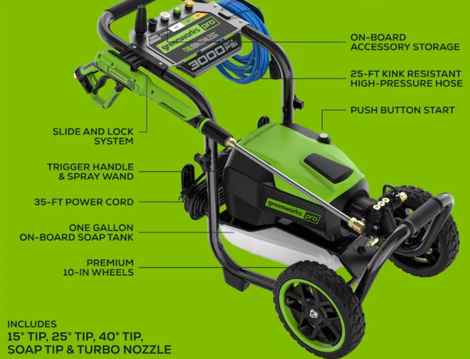 Hidrolavadora eléctrica Greenworks Pro 3000 PSI 2.0 GPM Nuevo Envío gratis
