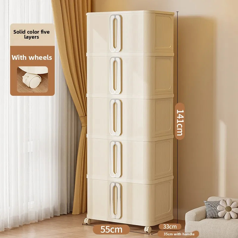 Armario de almacenamiento grande color crema con estilo viento, armario de edredones, estante de almacenamiento plegable de instalación gratuita, caja de almacenamiento, taquilla.