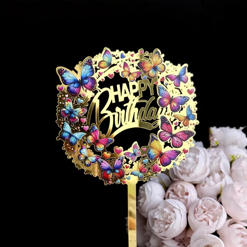New 3D Color Printing Happy Birthday Cake Topper Gold Acrylic Kids Birthday Party Cake Topper Dessert Decoration for Baby Shower